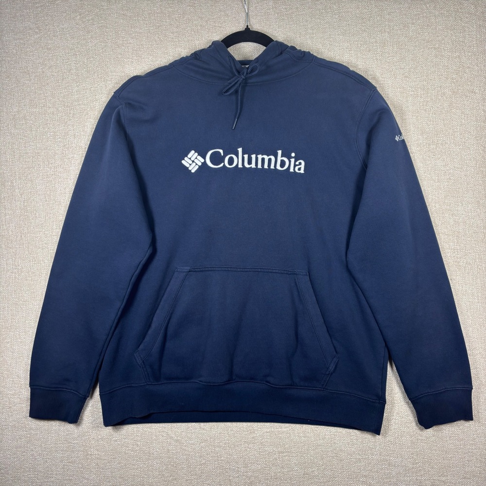 Columbia Mens Navy Blue Logo Fleece Lined Pullover Hoodie XL